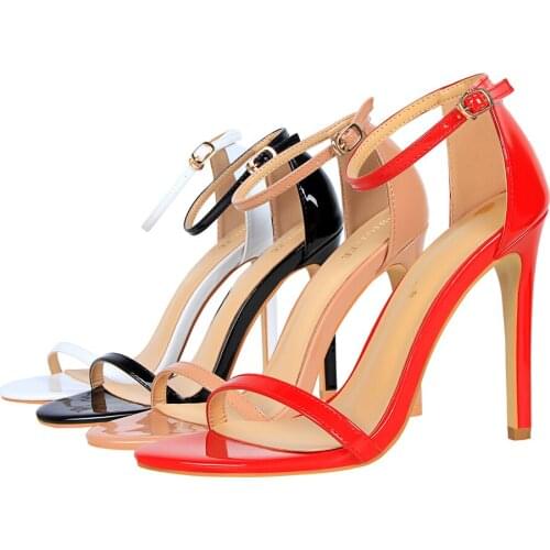 European and American fashion patent-leather peep-toe sandals with one word summer sexy nightclub women high heels