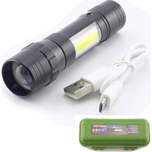 2 LED COB Q5 Flashlight Mini flash light Torches Camping zoom USB Rechargeable Lighting Portable 4 Modes Work Light