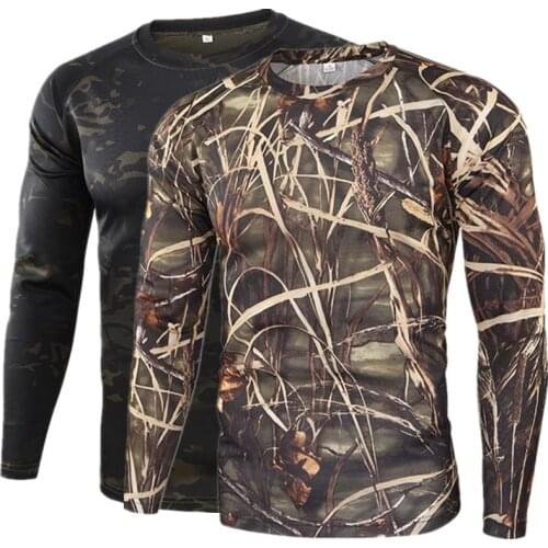Hunting Hiking Long Sleeve T-Shirt Men Summer Outdoor Quick Dry Camouflage Army Military Tactical Tops Fishing Camping T-Shirt