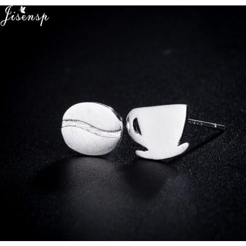 Jisensp Geometric Coffee Cup and Bean Stud Earrings for Women Gift Tiny Small Earrings Fashion Jewelry Earing pendientes hombre