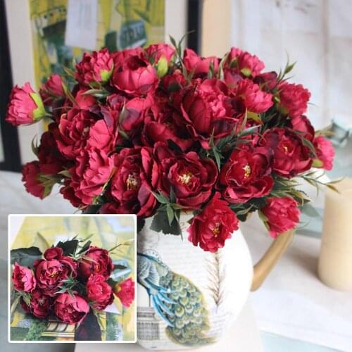 6 Heads Fake Peony Christmas Bride Wedding Small Peony Silk Flowers 5 Colours Bunch European Artificial Flower Home Decorative
