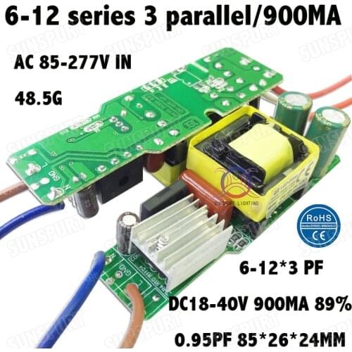 3 Pieces Isolation 36W AC85-277V LED Driver 6-12x3 900mA DC18-40V LED Power Supply Constant Current LED Bulb Lamp Free Shipping