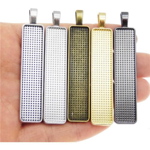 Julie Wang 5PCS Thin Rectangle Base Tray Settings Glass Cabochon Alloy Blank Bezel Jewelry Making Accessory Inner Size 50*10mm