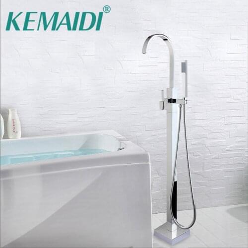 KEMAIDI Bathroom Waterfall Bathtub Torneira Shower Faucet Set Floor Mounted Chrome Polished Basin Sink Brass Tap Mixer Faucet