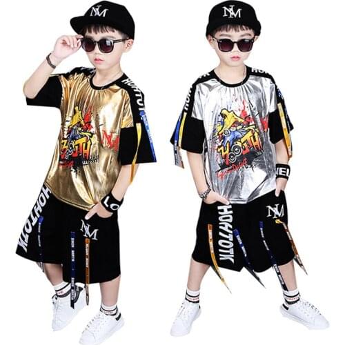 Kids Sequined clothes suit Jazz hip Hop Dancewear Costumes Set Shirt Tops Pants for Girls Boys Party Dancing kid Clothes Outfits