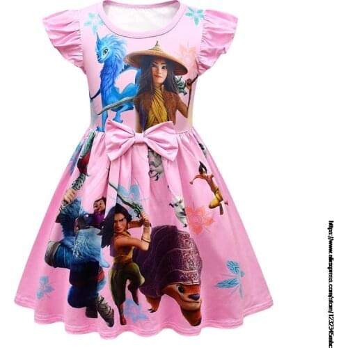 Summer Dress For Girl Raya and The Last Dragon Girl bow dress cartoon printed round neck dress for girls kids summer dress