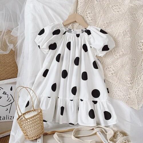 2-6 Years Girls Dot Dress Summer Baby Kids Girl Korean Puff Sleeve Princess Dresses Toddler Sweet Clothes 2021 Children Clothing