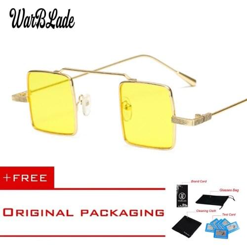 European small square sunglasses men retro metal frame pink yellow blue red vintage sun glasses for women uv400 WarBLade