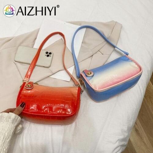 Fashion Women Alligator Pattern PU Leather Gradient Color Underarm Shoulder Bag Vintage Ladies Small Handbag Purse