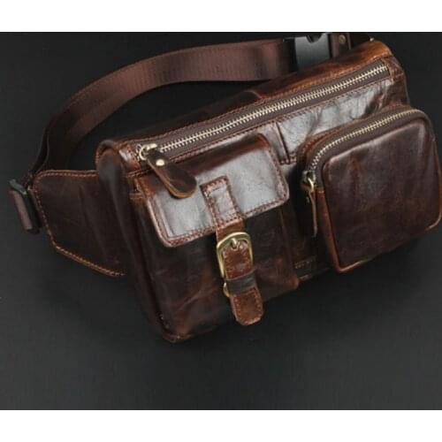 Men Fanny Pack Waist Wallet Bag Oil Wax Genuine Leather Cowhide Vintage Messenger Shoulder Sling Chest Bag Hip Bum Belt Pouch