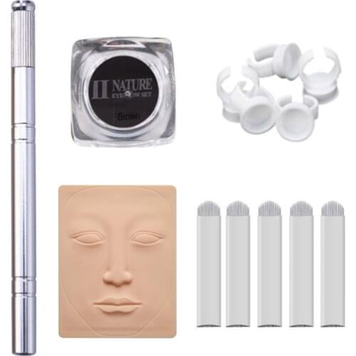 3D Tattoo Kit Permanent Makeup Eyebrow Tattoo Set Practice Skin Microblading Ink Manual Pen Beauty Kit Set Tattoo Beginners Tool