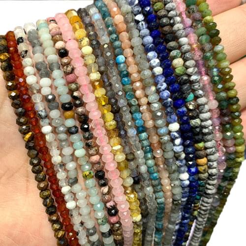 Natural Stone Amethyst Lapis Lazuli Turquoise Rose Quartz Jade Faceted Wheel Spacer Beads For Jewelry Making DIY Bracelet 4MM