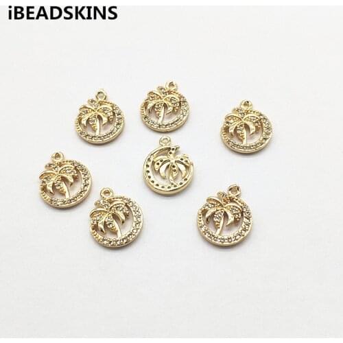New arrival! 15x12mm 50pcs Copper/Zircon coconut tree shape Charm for Earrings parts,hand Made Earrings Findings Jewelry DIY