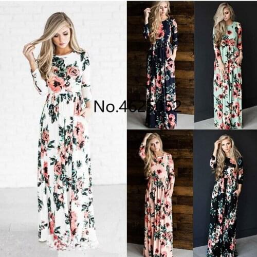 Shopping Pakistan Clothing 2018, Selling New European And American Long Skirts, Multi-color Yards Printed Sleeve Sexy Dress 8039