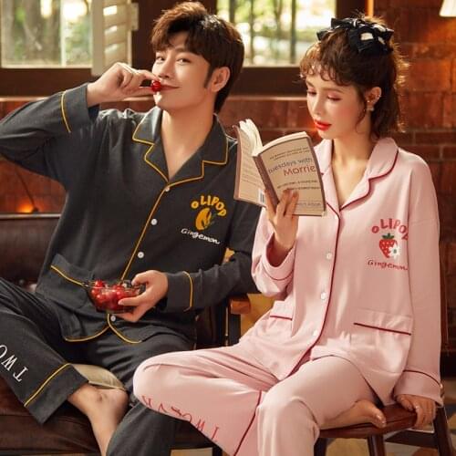 Long-sleeve Autumn Winter Pyjama Loose Men Style Couple Pijama Set Sleepwear Top+ Pant Young Lovers Pajamas Sets Women Nightwear