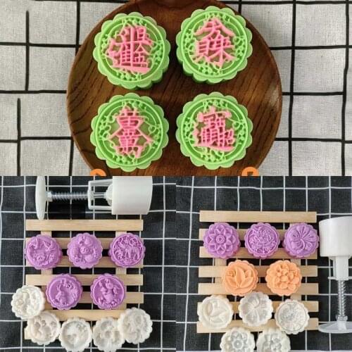 Plastic Mooncake Mold 50g Flower Stamp Cookie Cutter Hand Pressure DIY Baking Accessories Mid-Autumn Festival