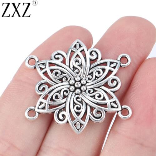 ZXZ 10pcs Tibetan Silver Filigree Flower Connectors Charms Pendants for Necklace Bracelet Jewelry Making Findings 33x30mm