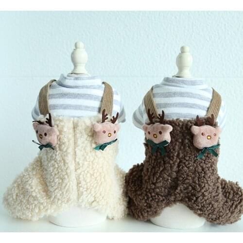 Cat Fawn Harness Striped Dog Pajamas Jumpsuits Sweatshirt Pet Dog Clothes Warm Cotton Cat Hoodies Clothing For Dogs Puppy Teddy