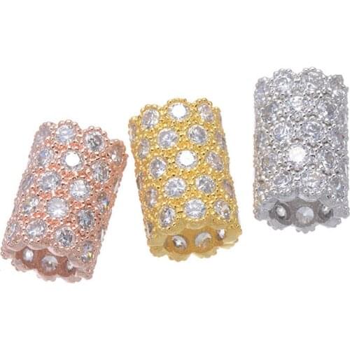 Top Popular Handmade Rose Gold Micro Pave DIY Zircon Jewelry Beads Loose Charms Beads Size 13*8.5mm Hole 5.6mm 5pcs CHF150