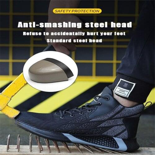 Work Boots Safety Steel Toe Shoes Men Breathable Sneakers Shoes Ankle Boots Men Hiking Boots Anti-Piercing Protective Footwear