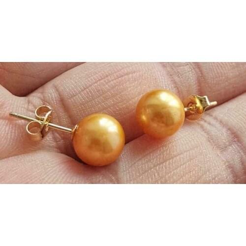 LUXURIOUS AAA 9-10MM ROUND SOUTH SEA GOLD YELLOW PEARLS EARRING