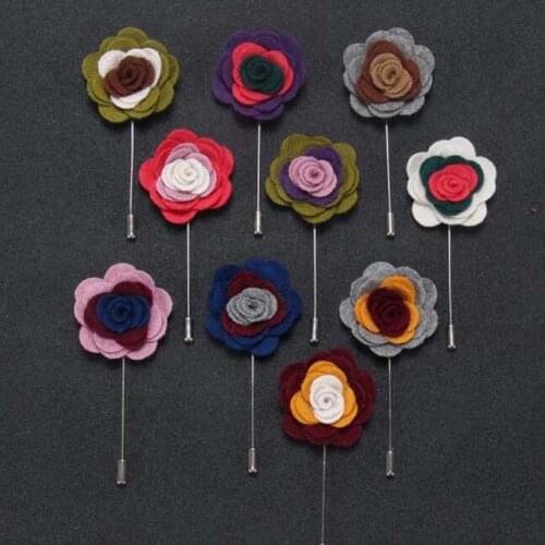 Handmade Guest Boutonniere Pins Cloth colorful Rose Artificial Flowers Groomsman Best Men Women Brooch Corsage Wedding Flower