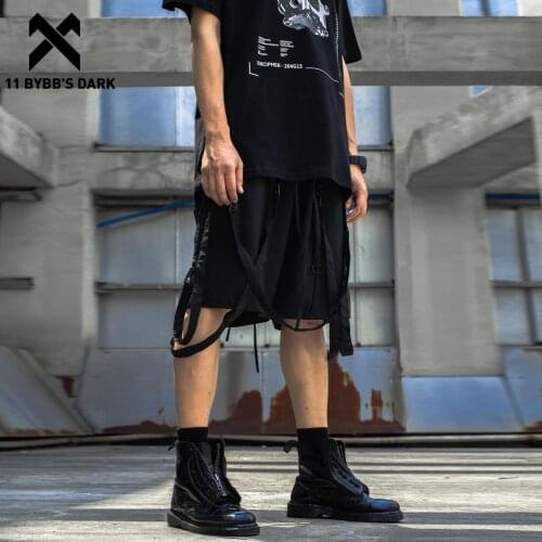 11 BYBBS DARK Ribbons Cargo Joggers Shorts Men Functional Streetwear Summer Knee Length Elastic Waist Nylon Baggy Shorts Pants