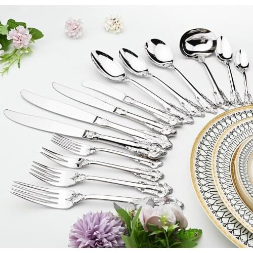 Dinnerware 1pcs Retro Vintage 18/10 Silverware Stainless Steel Dinner Knife Forks Teaspoons Wedding Xmas Western Tableware Set