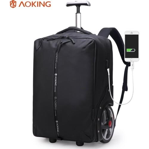 Aoking Waterproof Multifunctional Luggage 17’Laptop Travel Bag USB Charging Trolley Backpack Men Carry-on Wheel Rolling Suitcase