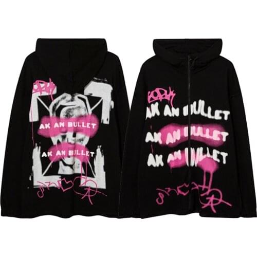 Women Jacket Zip-up Streetwear OverSized Hoodies Women Jacket Graffiti Print Goth Harajuku Y2k top aesthetic Clothes grunge Punk