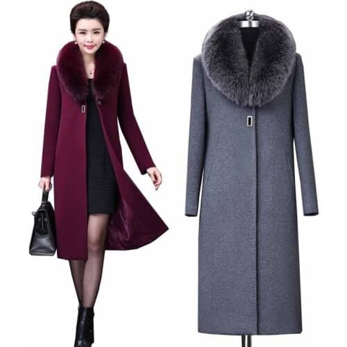 High quality Autumn Winter Long Woolen Coat Women Fur collar Wool Jackets Plus size 6XL Middle aged Female Cashmere Coats G277