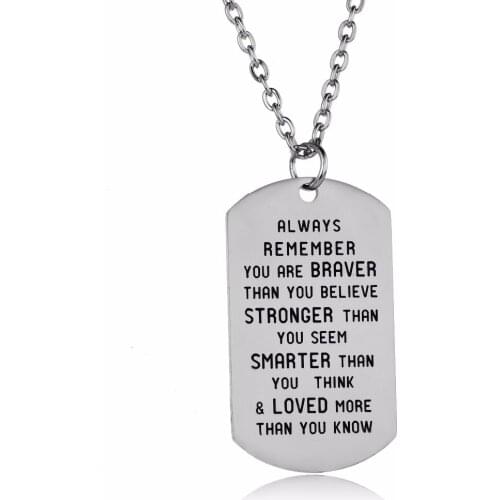 12PC/Lot Family Son Daughter Necklaces Jewelry Always Remember You Are Braver Stainless Steel Pendant Necklace Women Men Gifts