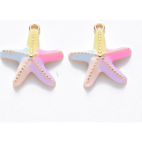 5Pcs Starfish Brass Enamel Charms Real 18K Gold Plated Sea Stars Pendants For DIY Earrings Necklace Bracelets Jewelry Making
