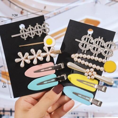 5PCS Hair Clips Set Crystal Pearl Hair Barrettes For Women Letter Star Heart Hairgrip Hairpins Accessories hair jewelry wedding