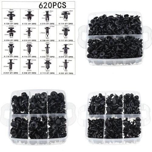 620PCS Plastic Boxed Car Clasp Universal Mixed Auto Fasteners 16 Sizes Door Trim Panel Auto Bumper Rivets Car Retainer Clips