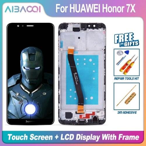 AiBaoQi Brand New Touch Screen LCD Display+Frame+Power Cable Assembly Replacement For HUAWEI Honor 7X STK-LX1