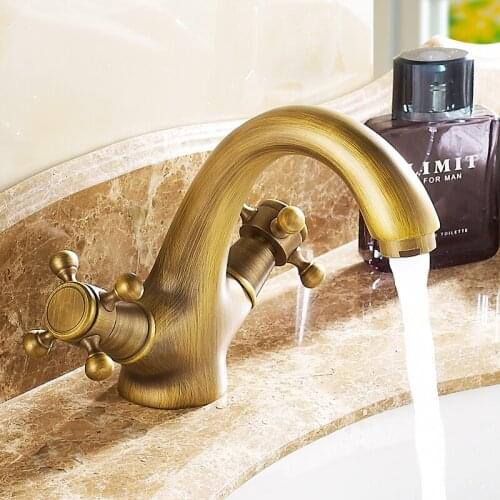 All-copper antique faucet European basin installation single hole double hot and cold water multi-function wash