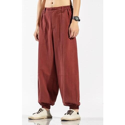 Retro Linen Pants Men Loose Plus Size Chinese Style Wudang Wide Pants 5xl Fashion Bloomers Casual Martial Arts Training Joggers