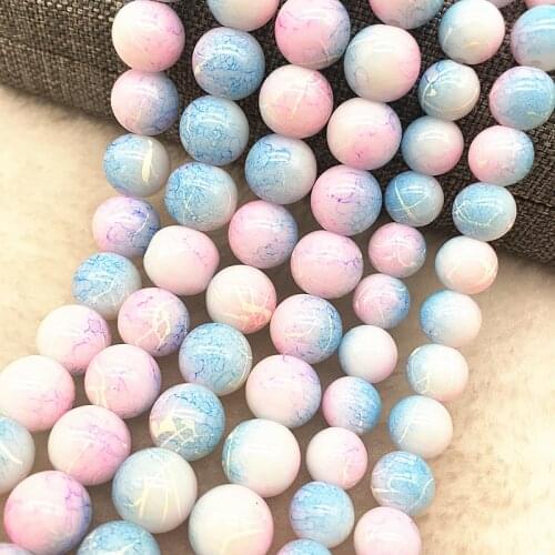 Wholesale 4/6/8/10mm light pink&blue Glass Beads Round Loose Spacer Beads Pattern For Jewelry Making DIY Bracelet Necklace #14