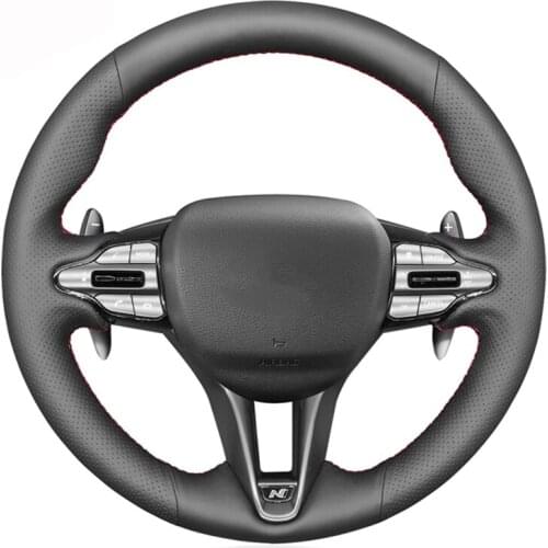 Black Artificial Leather Handsewing No-slip Car Steering Wheel Cover For Hyundai i30 N 2018 2019 2020 Veloster N 2019 2020 2021