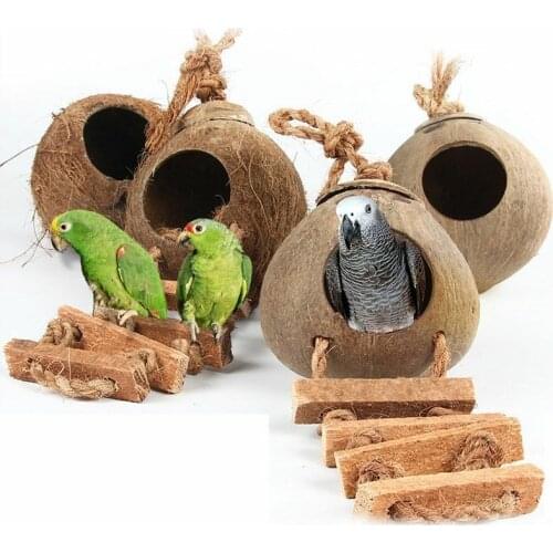 Wood Climbing Ladder Grinded Coconut Shell Pet Bird Toy Macaw For Parrot Hamster