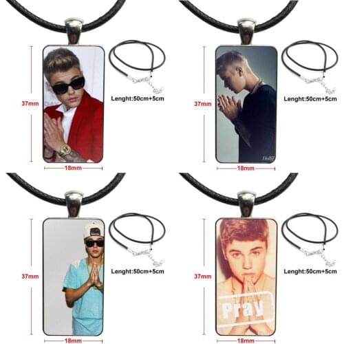 Justin Bieber Pray For Child Glass Cabochon Jewelry Steel Color With Long Pendant Choker Rectangle Necklace