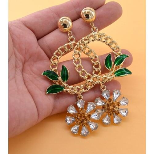 European And American Fashion Palace Retro Crystal Flower Exaggerated Earrings Elegant Sweet Circle Pendant Ear Jewelry Female