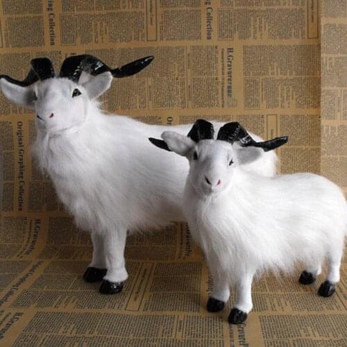 1pc Small Fake Artificial Goat Simulation Sheep Toys Doll Fur Realistic Animal Figurines Home Decor Ornament Photography Props