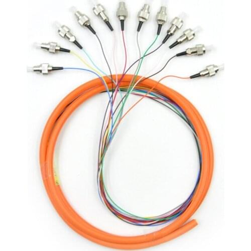 FTTH 12 Core Fiber FC /UPC 0.9mm Fiber Optic Bundle Pigtail Multimode 1.5m