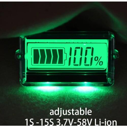 TH01 LCD 1S 2S 3S 4S 5S - 15S Lithium Battery Capacity Indicator Green Display Lipo li-ion Adjustable Remaining Detector Tester