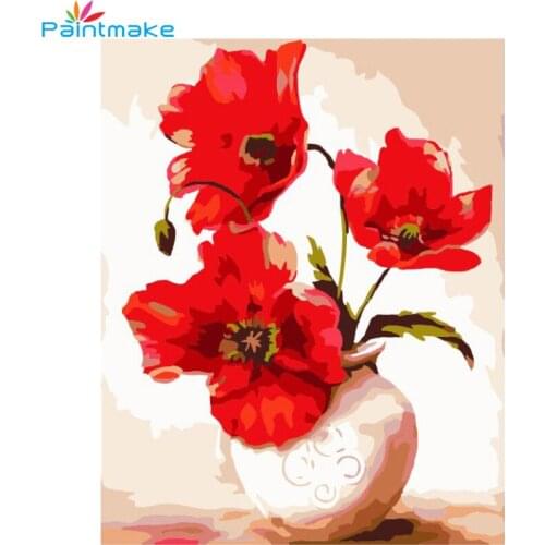 Paintmake red Flowers DIY Paint By Numbers Drawing Kits Oil Painting On Canvas For Home Decor Wall Art Picture gifts