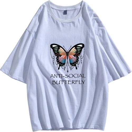 Creative Oversized Butterfly Shirt Cotton Unisex Clothes Pullover Harajuku Vintage Graphic T Shirts Men Shirts Half Sleeve Tees