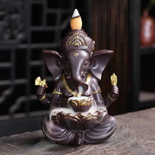 Ganesha Backflow Incense Burner Elephant Emblem Auspicious Auspicious Ceramic Incense Holder Incense Burner Home Decoration