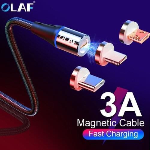 OLAF 3A 1M 2M Magnetic USB Cable for iPhone 7 Samsung S9 Xiaomi Fast Charging Micro USB Type C Magnet Charger Phone Cable Type-C